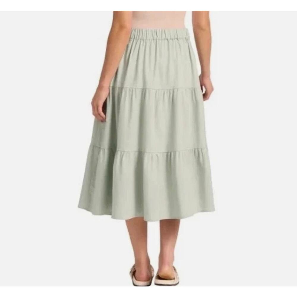 Matty M Linen Blend Tiered Prairie Cottagecore Skirt Size Small Side Pockets - Picture 2 of 7